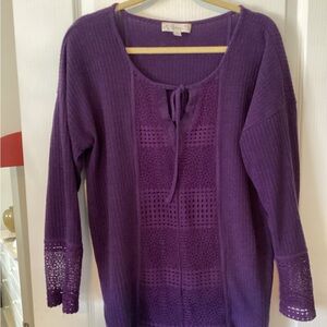 Purple Knit Sweater with Lace Details